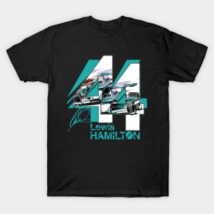 Lewis Hamilton 44 F1 Grand Prix Signature Logo Design T-Shirt